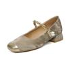 Mary Jane square head single shoes with thick heels single shoes splicing single shoes female celebrity with cheongsam
