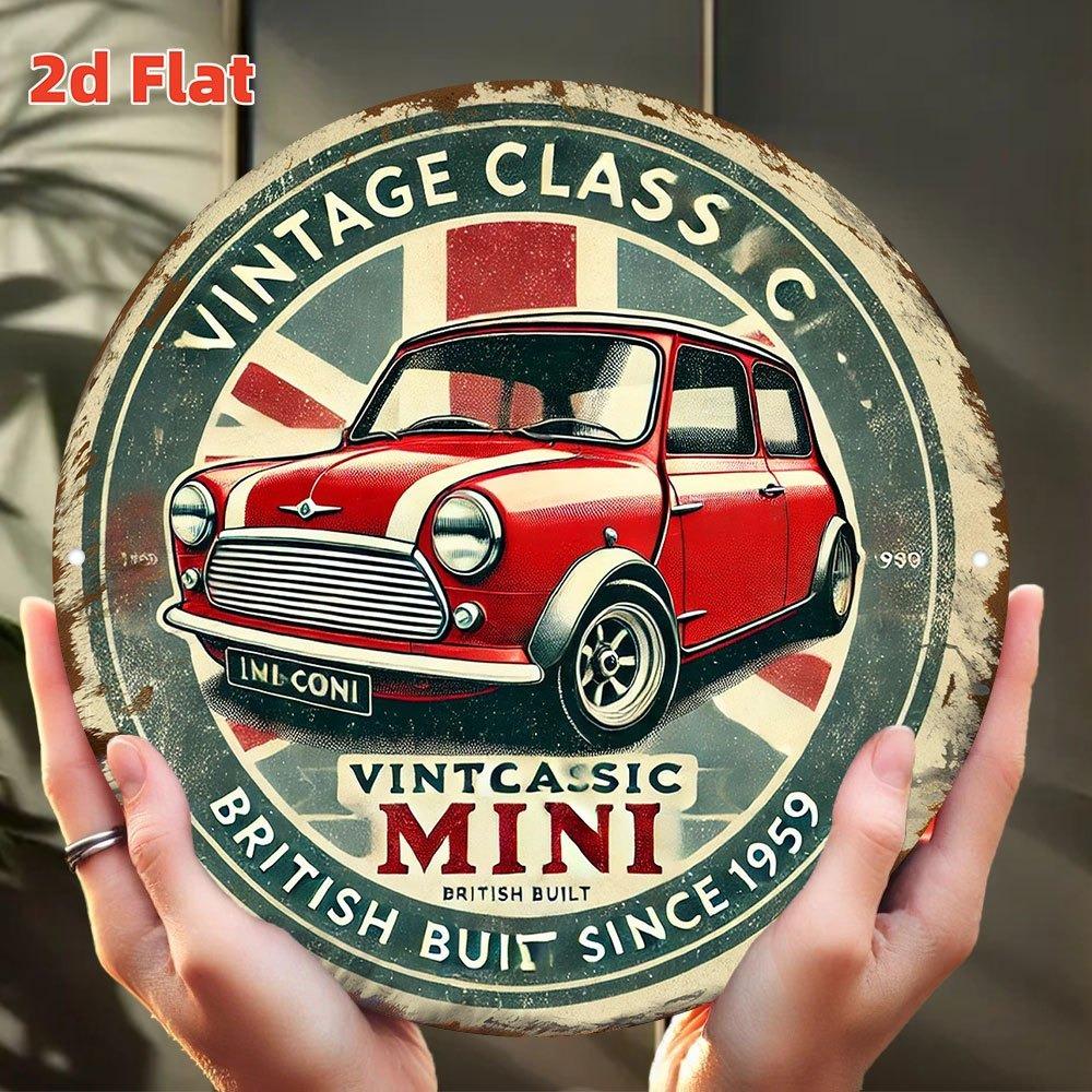 Vintage Metal Tin Sign Cm Round Aluminum Wall Art Classic Car Decor for Man Cave Garage