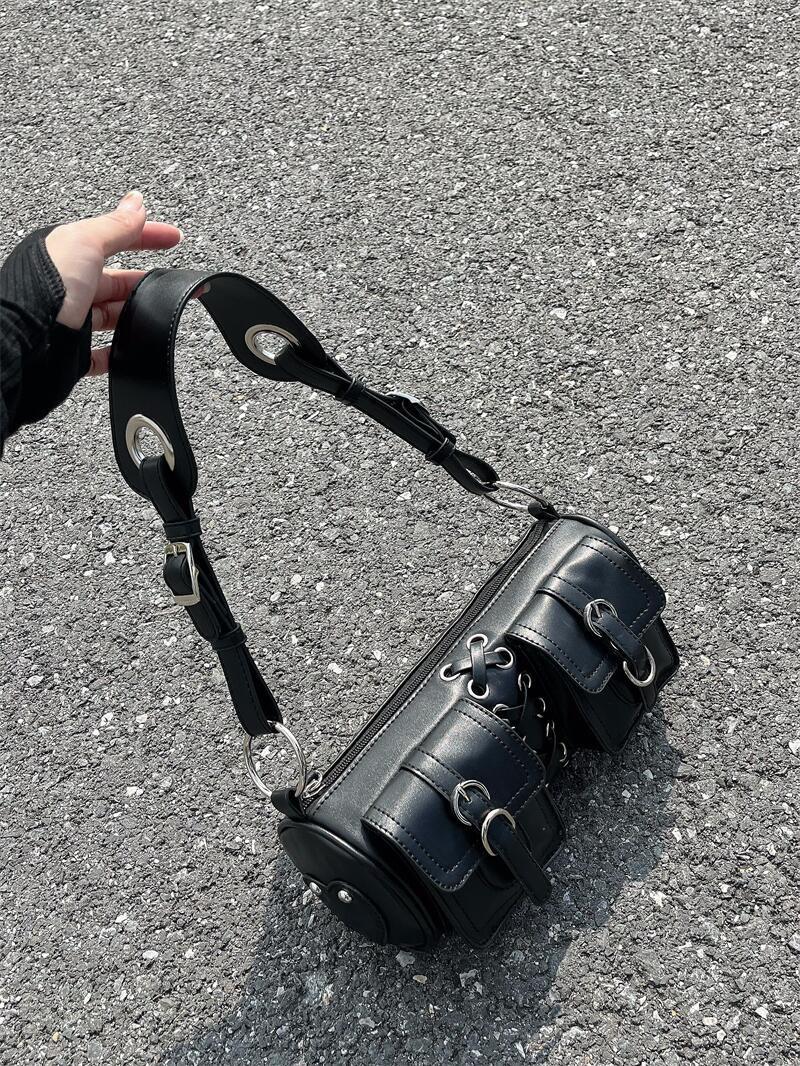 

Винтажная сумка подмышку Spice Girl, премиальная текстурированная сумка-багет кроссбоди для поездок на работу, ремешок, цилиндрическая сумка на плечо чёрный