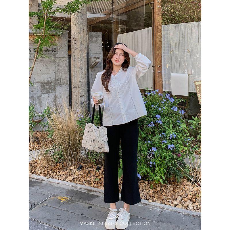Maxi Plus Size Women's Clothing Show Thin Black High-Waisted Boot-Cut Pants Spring Plus Size Ladies Loose Elastic Straight Casual Pants