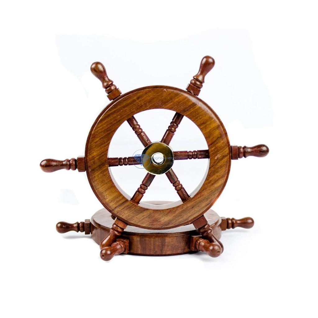 Handgefertigtes Premium Nautisches Holzschiffsrad | Exklusive Piraten-Wanddekoration (Naturholz, 4 Zoll)