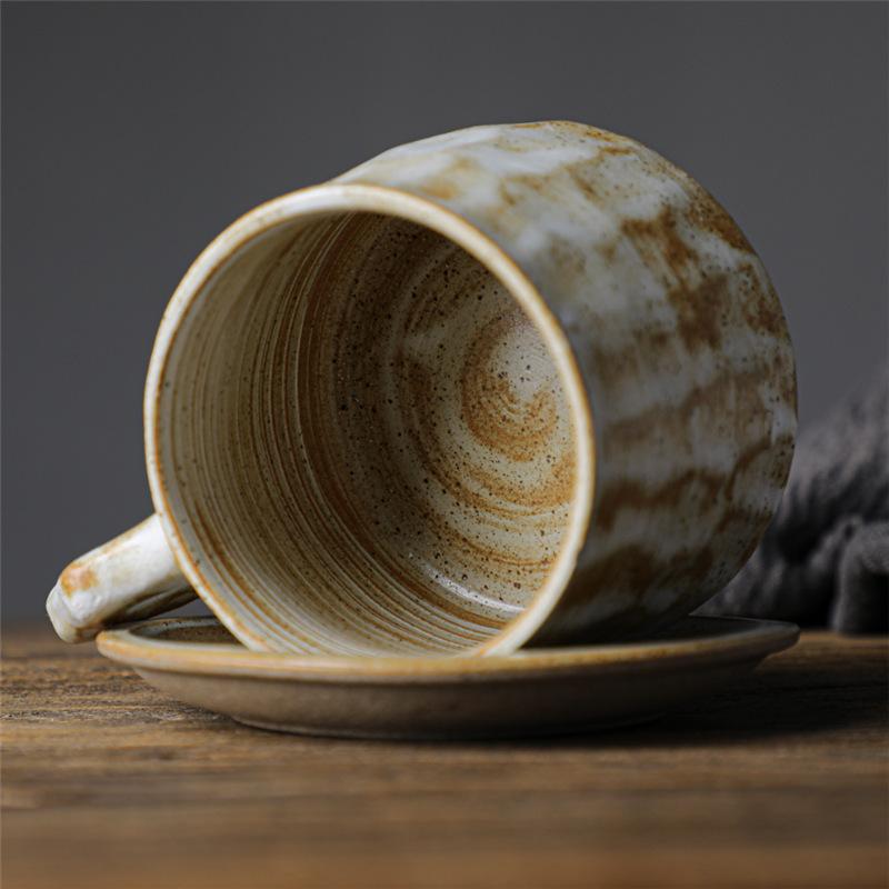 Japanese Ceramic Coffee Cup And Saucer Set Creative Gift Coarse Pottery Cup Retro Breakfast Cup Coarse Pottery Coffee Cup