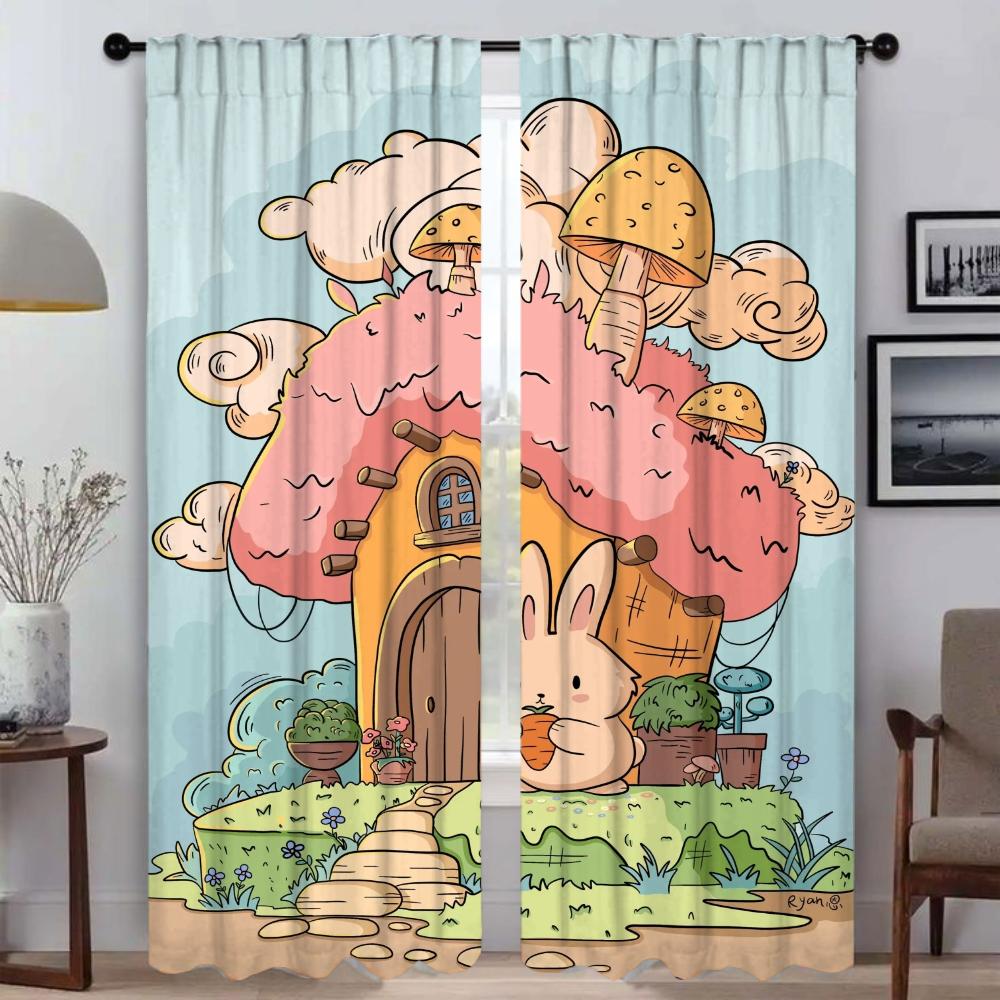 Cute Picture Curtains for Living Room Curtain for Room 2 Panel Shades Halloween Decoration Partition Home Interior Curtains