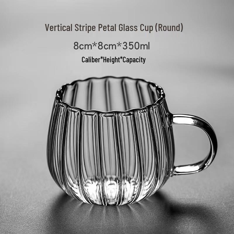 Striped Petal High Borosilicate Glass Cup - Ideal for Milk, Juice, or Coffee