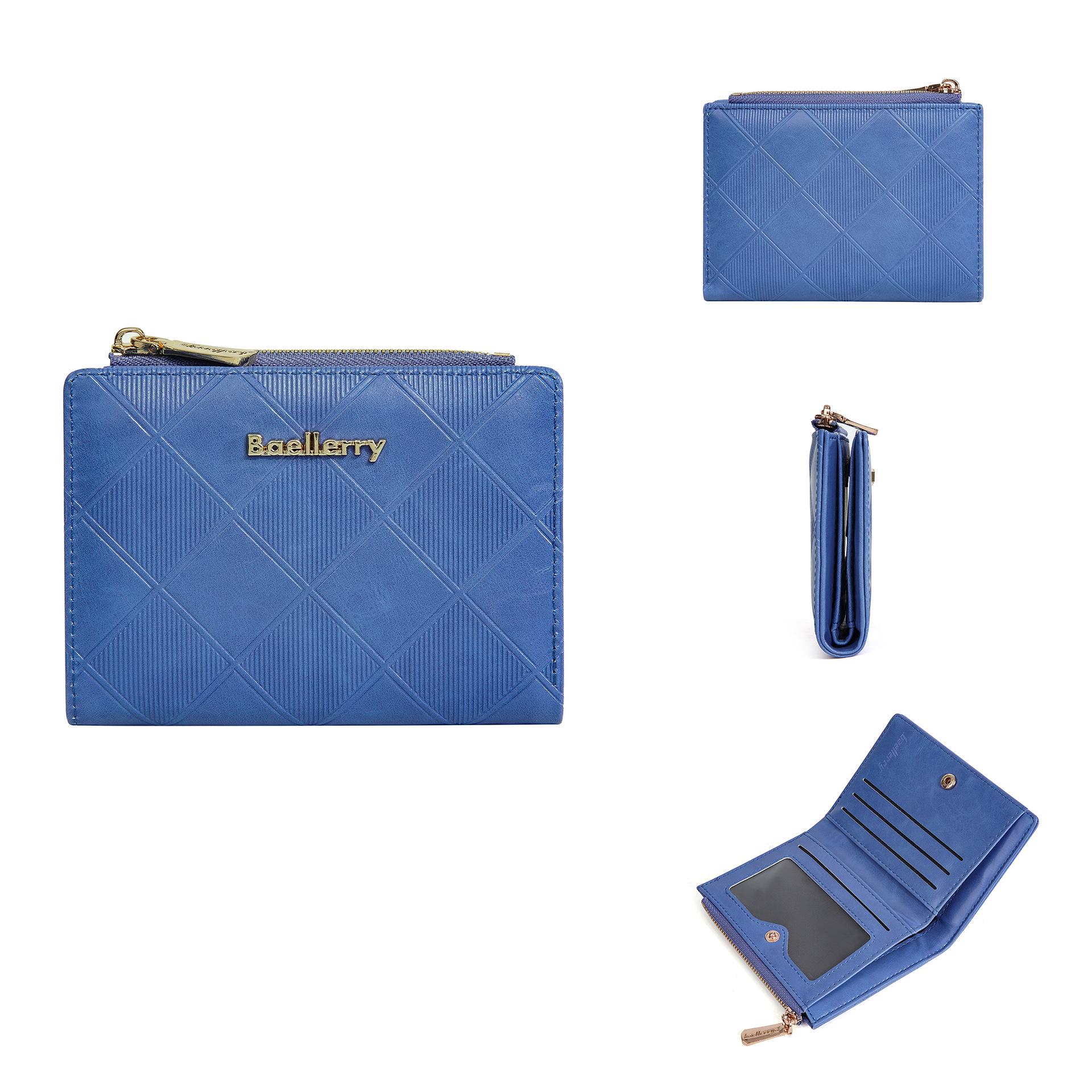 

Women s High-End Diamond Pattern Zipper Wallet - Fashionable PU Design синій