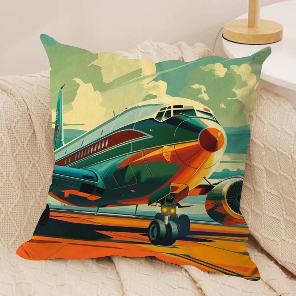 Aircraft Airplane Cool Cushion Cover Soft Plush Fabric Double-Sided Printed Sofa Cushion Cover for All Seasons Home Decor Gift