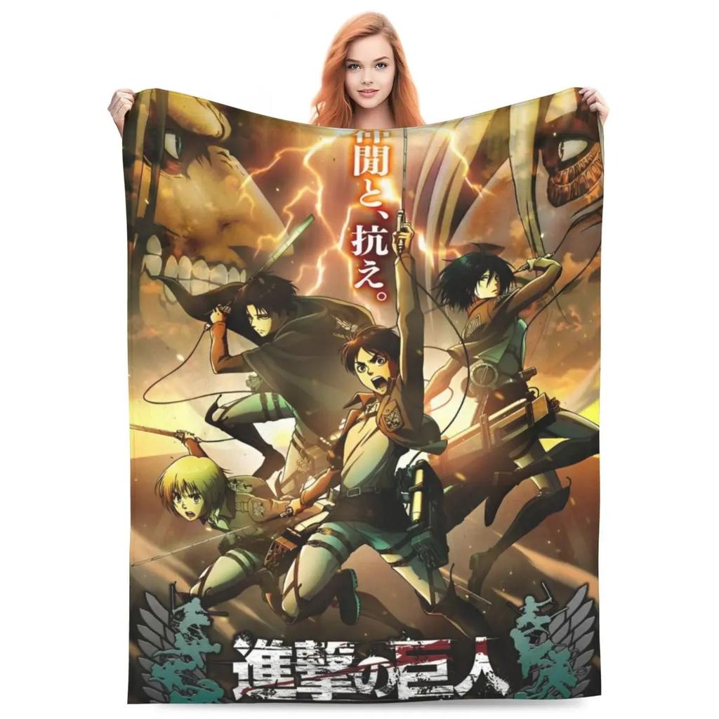 Attack On Titan Anime Manga Fleece Throw Blankets Action Blanket for Bedding Travel Lightweight Thin Bedroom Quilt