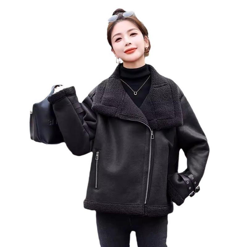 Lamb Wool Imitation Fur Coat Women's Small Winter New Imitation Suede Fleece Thickened Locomotive Cotton-padded Coat
