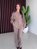 2025 Autumn Women's Round Neck Long Sleeve Waist-Tied Single-Breasted Wide Leg Pants Set