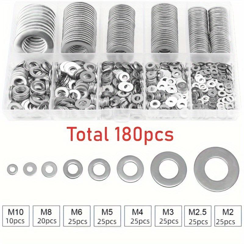 Stainless Steel Flat Washer Set M2-M16 Metal Screw Washers Rings Plain Gaskets Fastener Hardware Assortment Kits for Repair