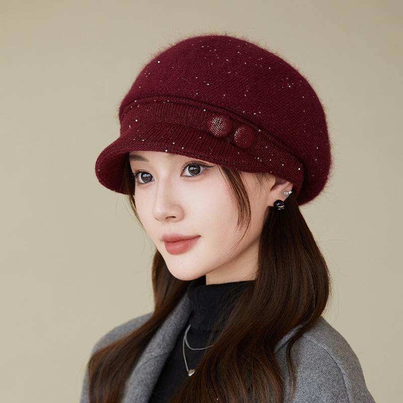 Podzimní a zimní tlustá čepice Dámská jednobarevná stovka s pletenou vlněnou čepicí Zesílená teplá vlněná baret Pletená sametová čepice