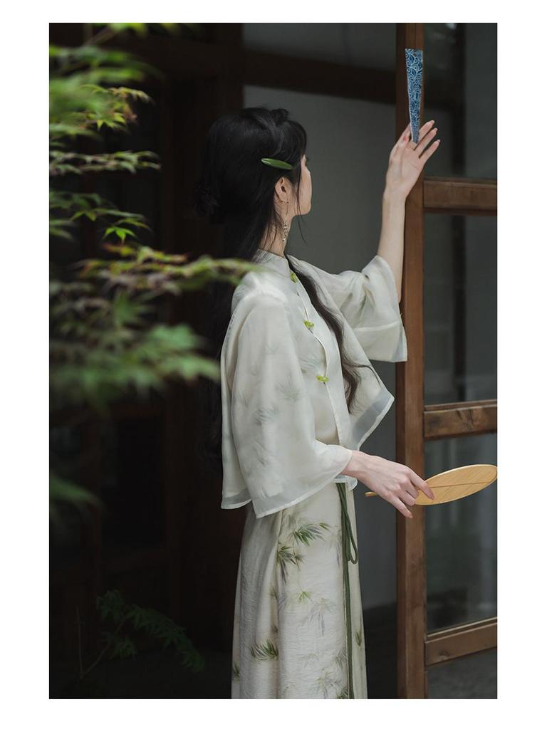2024 Elegant Summer Fairy Zen Cheongsam Top & Chinese Style Women's Clothing Set