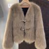 Imitation Fox Fur Jacket Short 2 Autumn and Winter New Winter Horn Button Top