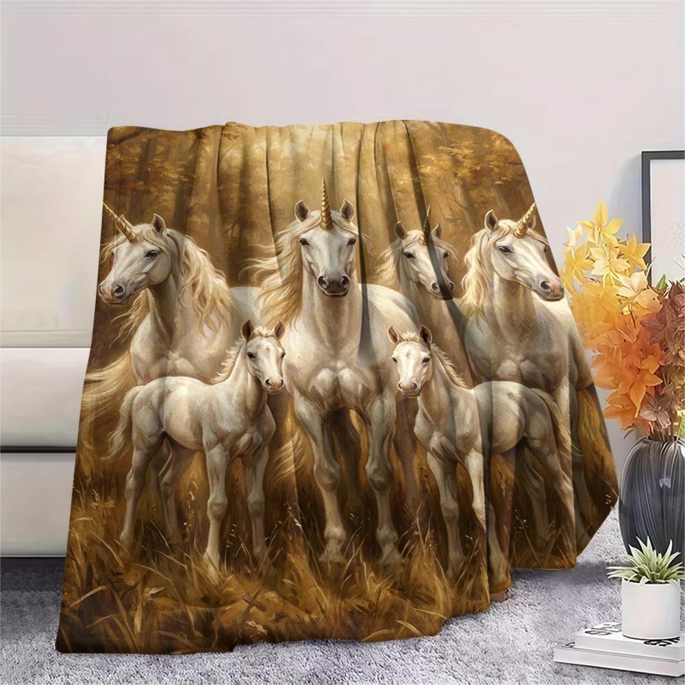 1PC Cute unicorn Print FlAannel Blanket, High quality Comfortable for All Seasons, Home Decor, Warmth and Comfort