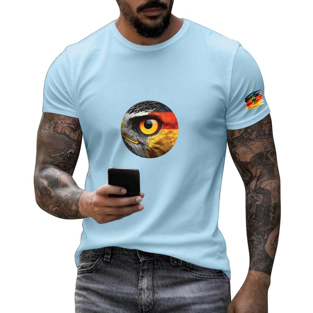 Men's Short Sleeve Crew Neck T-Shirt with Eagle Eye Graphic and Sleeve Print for Casual Wear Soft Fabric Comfortable Fit