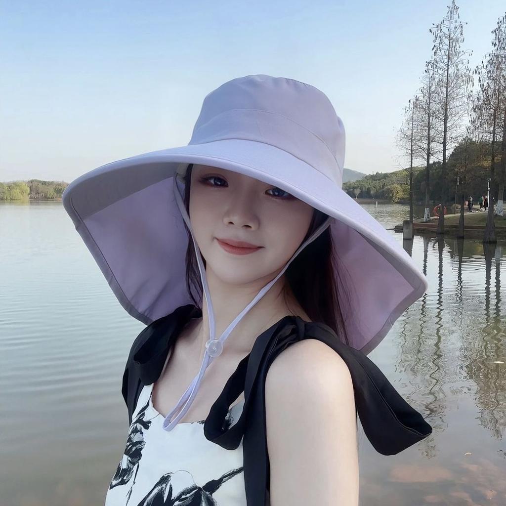 Big brim sun protection hat women's new face cover shawl UV protection summer sun cycling sun hat seaside
