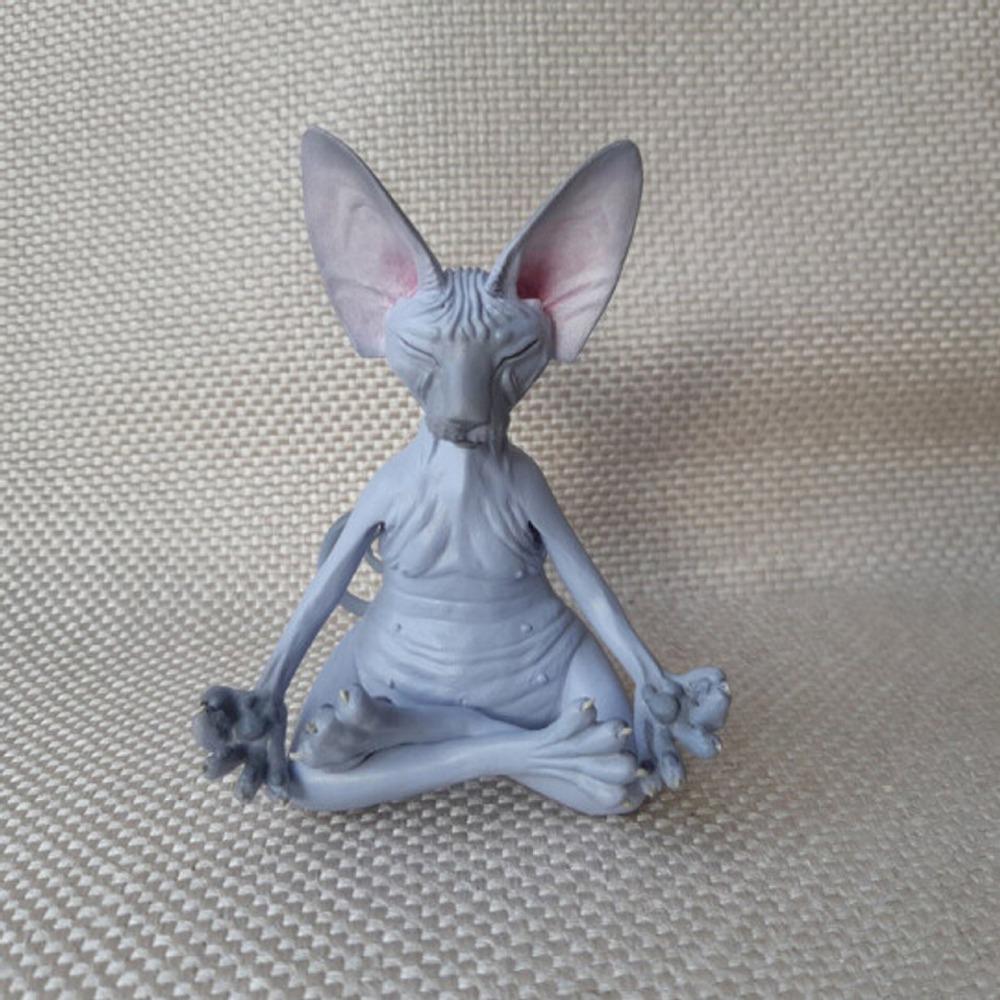 Sphinx Cat Simulation Hairless Cat Figurine Resin Meditation Yoga Lucky Cat Decor  Home Decoration