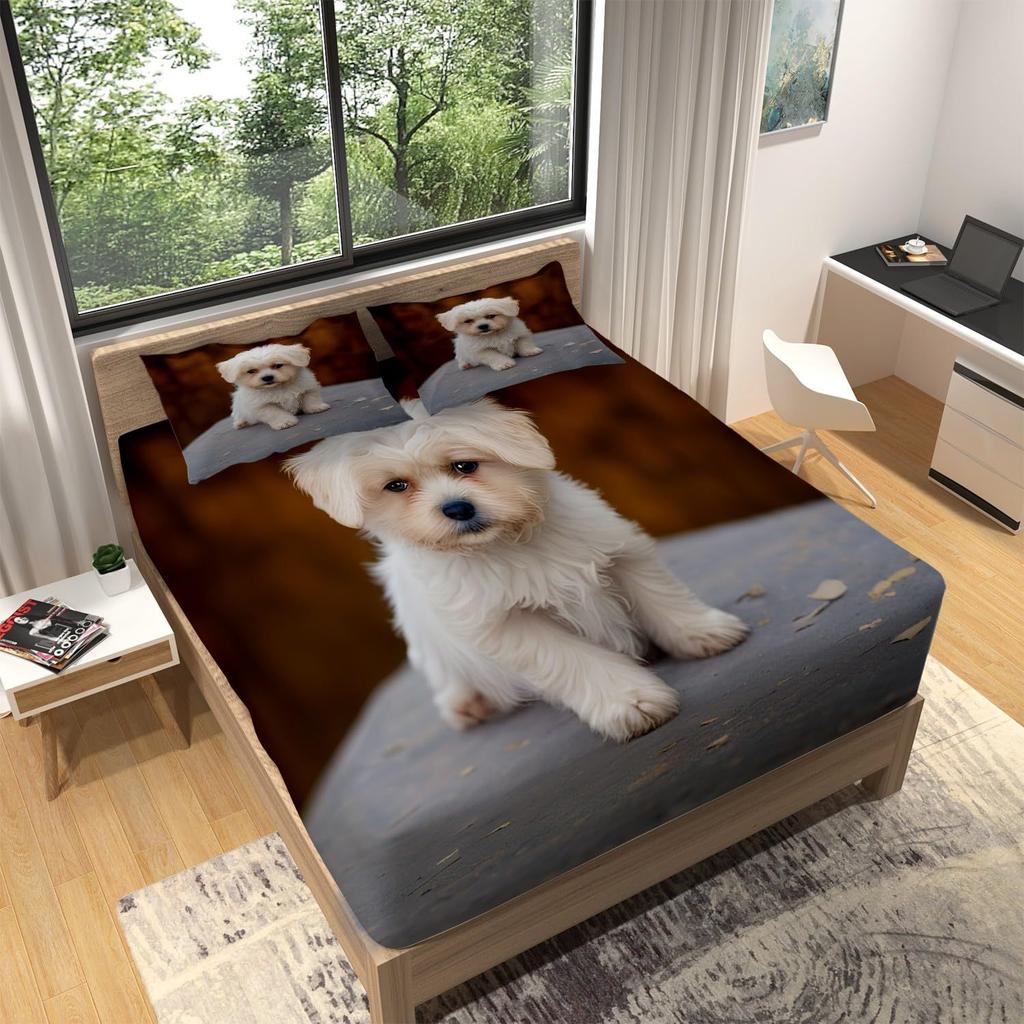 Animal Puppy Pattern Mattress Four-Piece Bedding Set Bedroom Dormitory Bedding Decoration