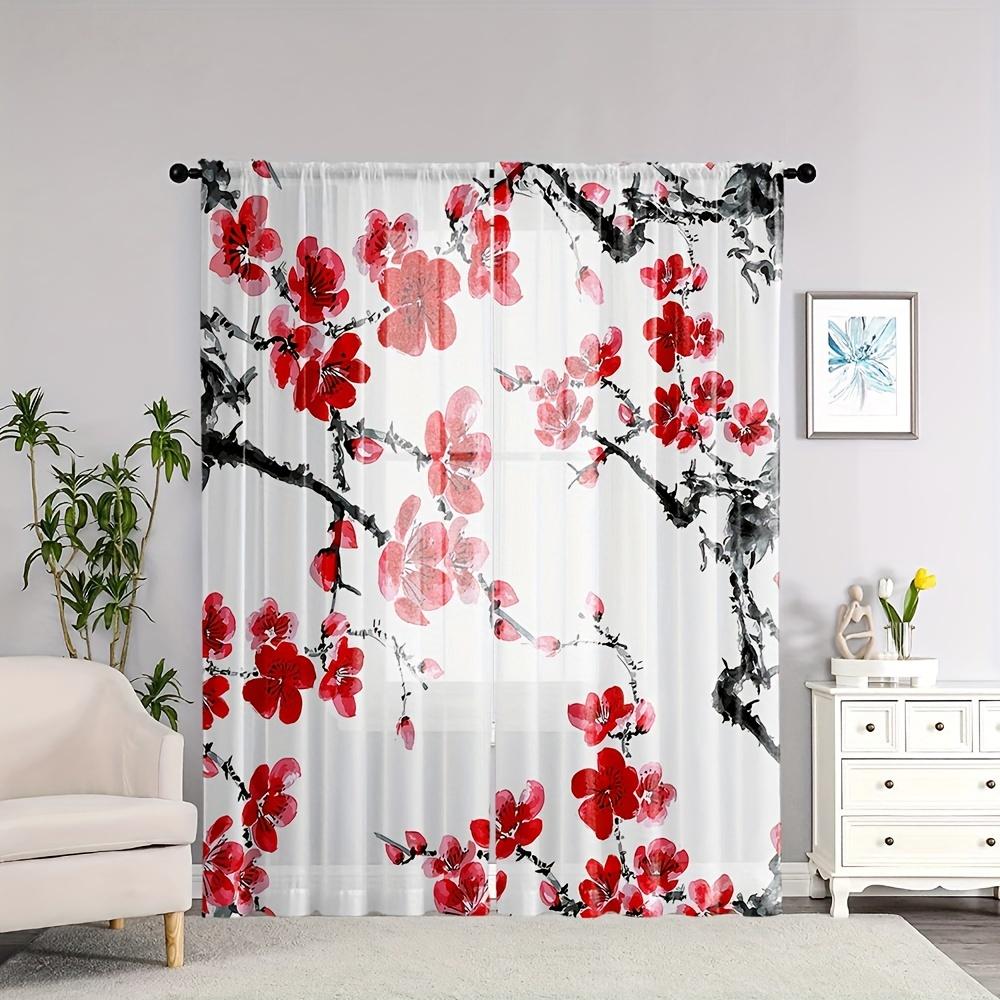 Set Of 2 Chinese Red Plum Blossom Curtains Stylish Print Living Room Bedroom Study Design Made Polyester Great Window Treatment