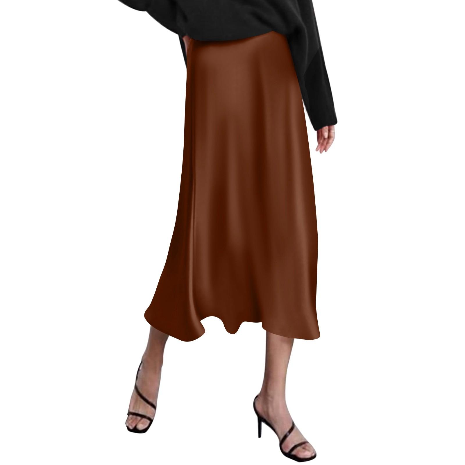 Женская юбка с высокой талией Женская юбка-трапеция Летняя однотонная юбка-миди с высокой — фото 13