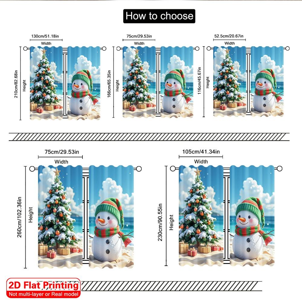 2pcs 2D Flat Printing Merry Christmas Curtain Snowman Christmas Beach Tropical Holiday 100% Polyester Without Electricity Spring