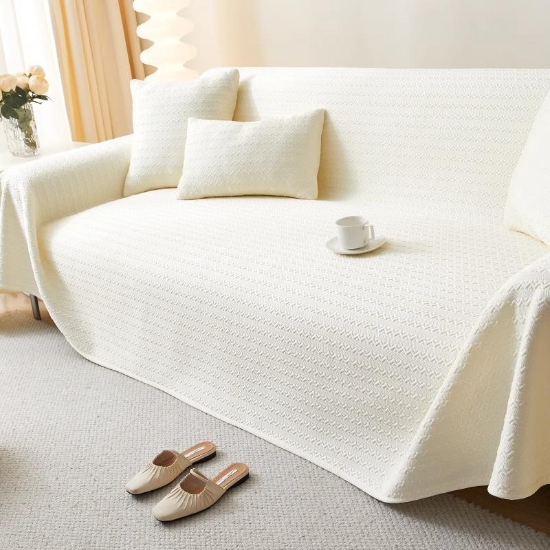 New Sofa Cover Summer Ice Silk Cooling Sensation Solid Color One-Piece Design Anti-Slip Full-Cover Sofa Throw Home Decor