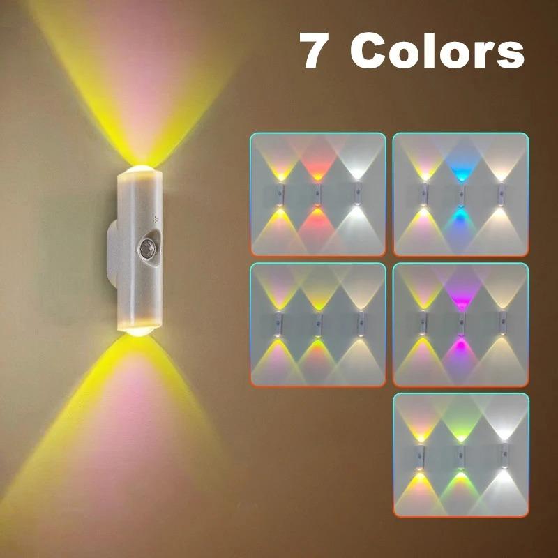 RGB Motion Sensor LED Night Light Double Head Rechargeable Magnetic Wall Lamp for Stair Hallway Cabinet Closet Wardrobe