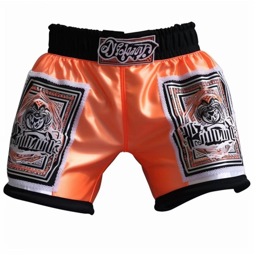 2024 New Wolf Geometric Breathable Print Combat Shorts, Muay Thai Boxing Shorts, Free Sanda Martial Arts Pants