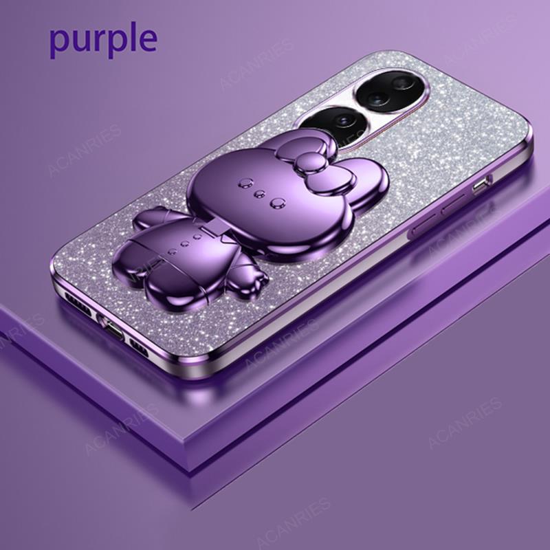 Cute 3D Rabbit Makeup Mirror Stand Plating Soft Case For Huawei Honor 90 Lite 70 Pro X8 X6s 4g 5g 8x Protect Back Cover Honorx8