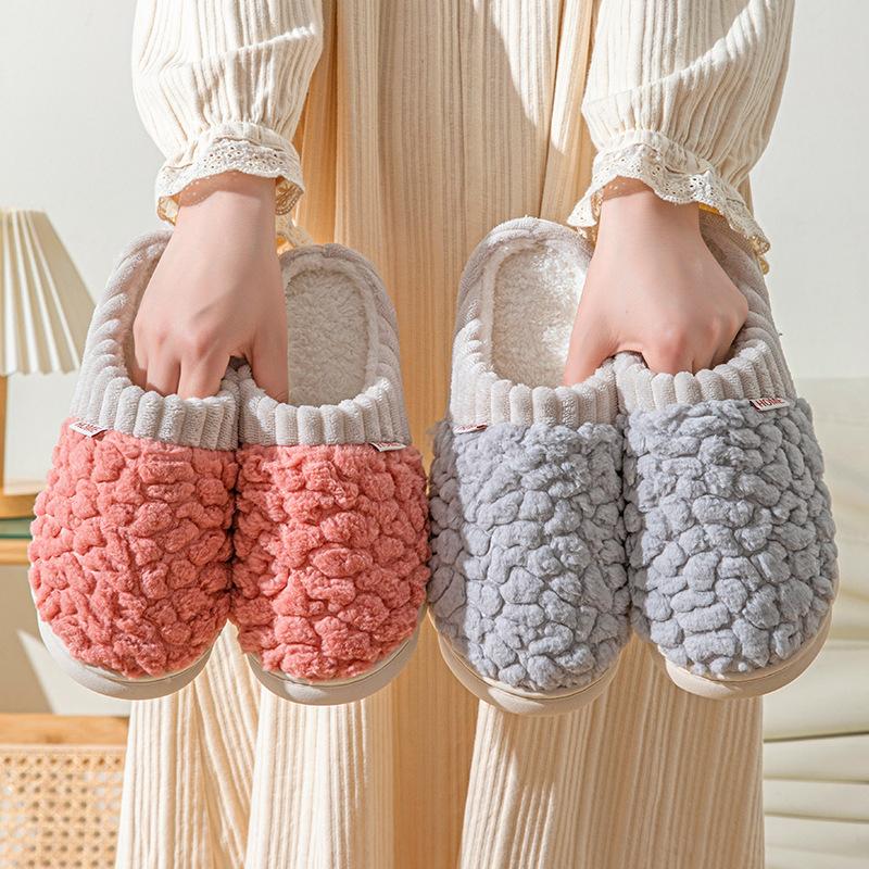 Cotton Slippers Plush Home Large Size School Wind Winter Thickened Cotton Slippers Comfortable and Non-slip