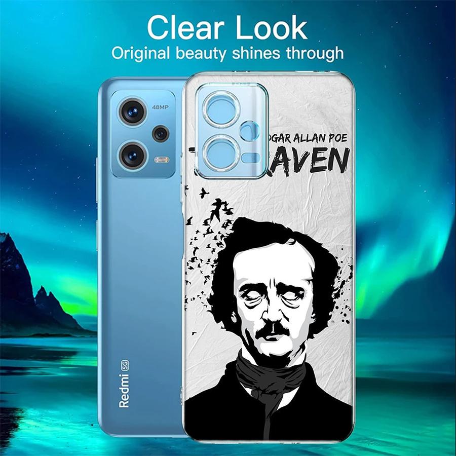 Edgar Allan Poe Phone Case For Redmi 12 13C 12C 15C 9 10 10C Note 13 Pro Plus 14 15 Pro 9T 9C 9A TPU Soft Cover Clear Cell Cases