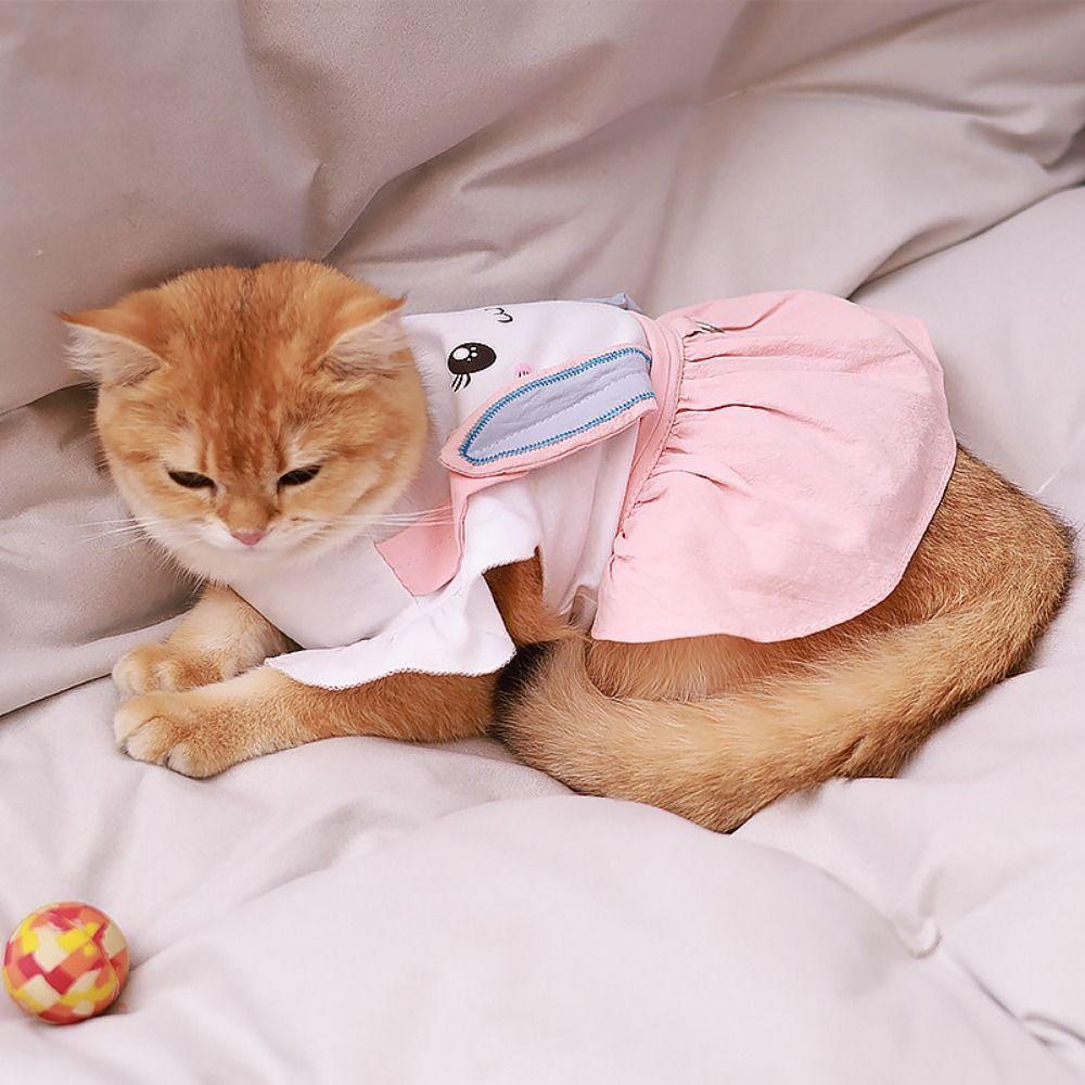 Cartoon Dog Round Neck Dress With Bow-knot Pet Pleated Skirt Dog Dress  Pet Supplies