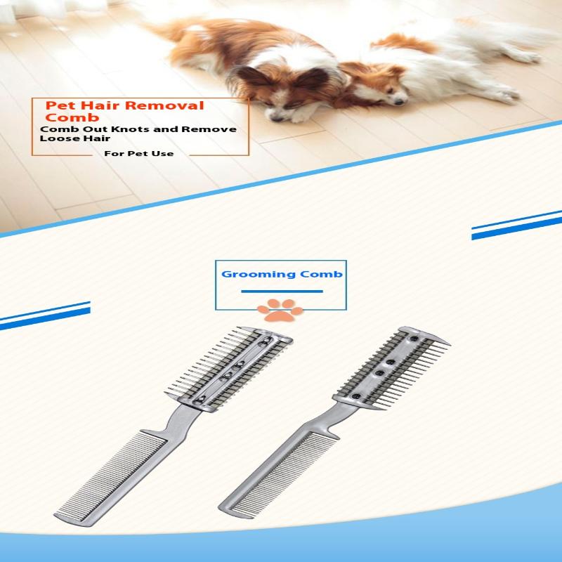Pet Dog Hair Trimmer Comb Cutting Cut With 2 Blades Grooming Razor Thinning Dog Cat Combs Dog Cat Hair Remover Hair Brush Comb