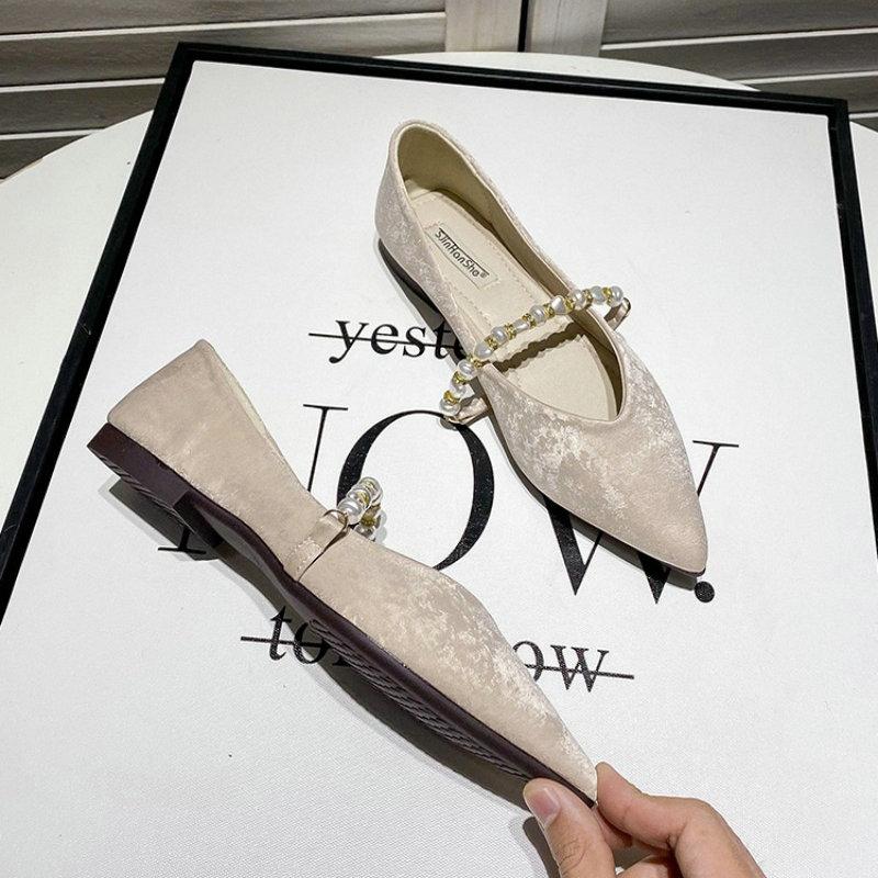 Fashion Flat Shoes for Women 2025 New Pointed Pearl Flat Sole Single Shoes for Women Mary Jane Shoes Size 41 43 44 Ladies