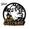 Rustic Pumpkin Door Decor Halloween Ghost Round Wooden Welcome Hanger Wall Plaque Tiered Tray Ornaments with Rope Hanging for Front Living