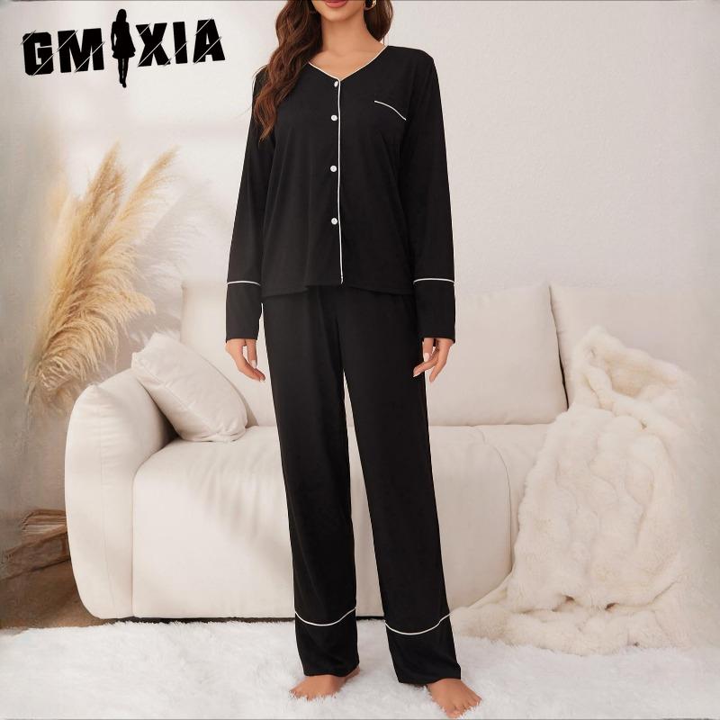 GMXIA Women's Homewear Autumn and Winter Cardigan Long-sleeved Trousers Two-piece Pajamas