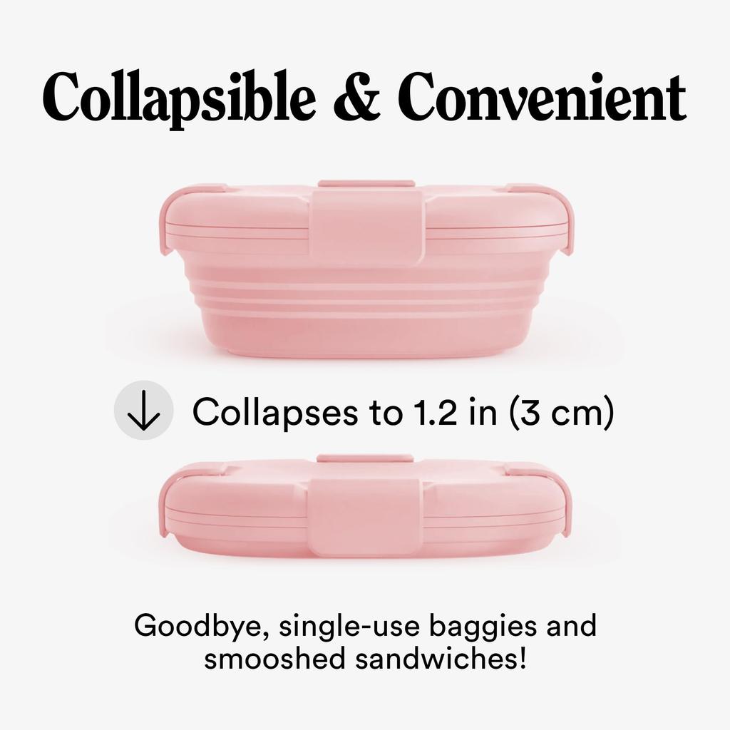 Stojo Collapsible Sandwich Box Reusable Travel Camping Food Storage Snack Box with Lid 24 Carnation - Pocket-Sized - Oz, (Pink)