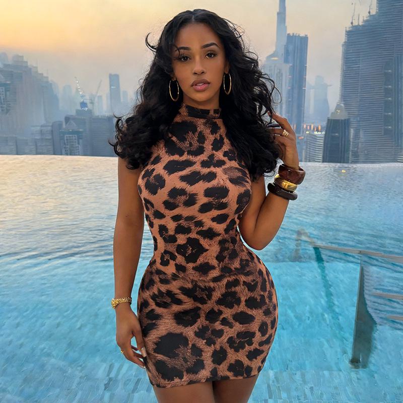 Ärmelloses Minikleid mit Leopardenmuster - Europäischer Stil, Schlankmachend, Sexy Damenmode