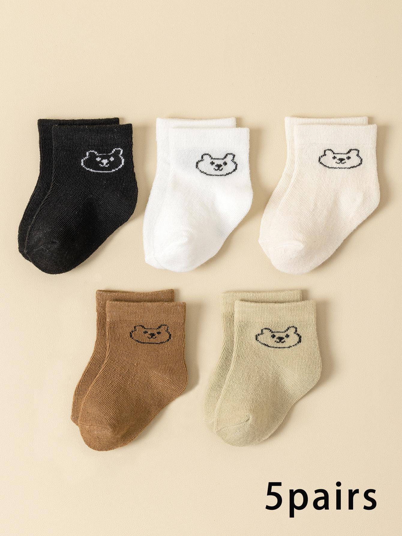 

5Pairs Baby Socks Infant Cartoon Solid Color Soft And Comfortable White Mid-Calf Socks For Daily Life 0-6M