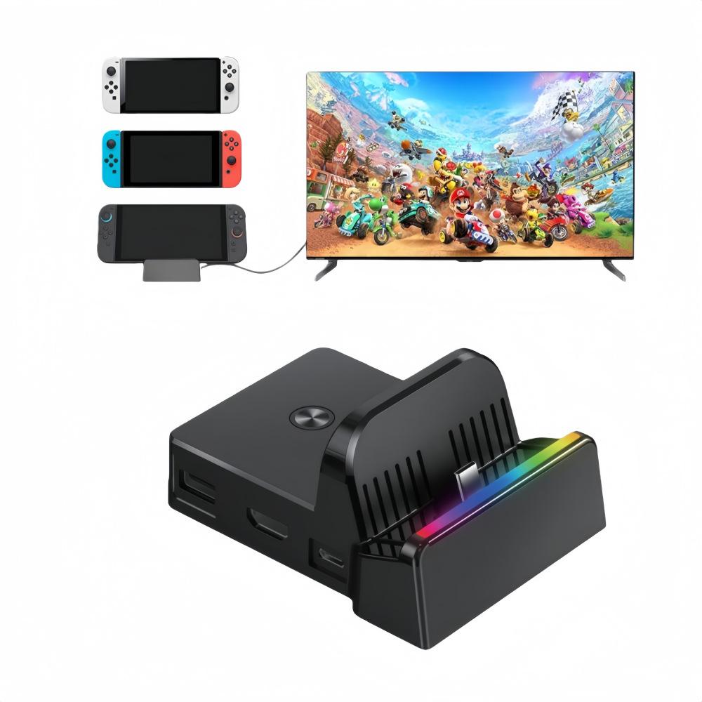 Tragbarer Dockständer mit RGB-Licht für Nintendo Switch/Switch2/Switch OLED, Tischladestation Docking Station Unterstützung Switch TV-Modus