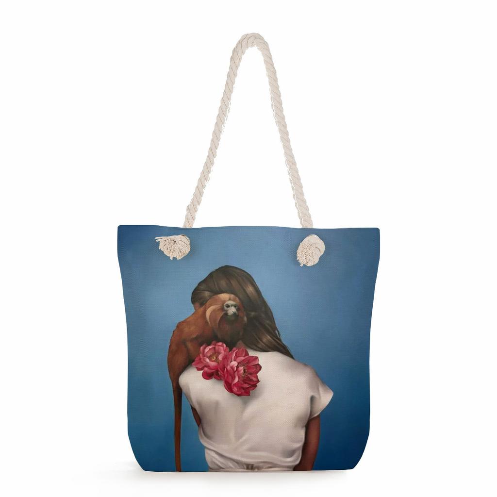 Flower Woman Print Thick Rope Single-shoulder Beach Bag 7213