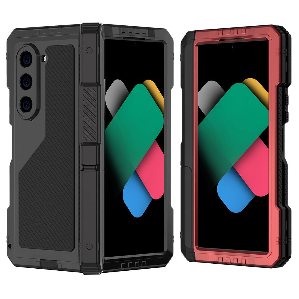 Robuste Metall-Handyhülle für Samsung Z Fold 4 5 6 7 Heavy Duty Doppelschichtiger Aluminium-Stoßfänger Stoßfeste Abdeckung PET-Bildschirmschutz