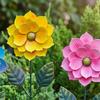 3 Pcs 15.5'' Flower Garden Stakes Colorful Metal Flower Yard Art Outdoor Rust Proof Plant Sticks for Lawn Patio Pathway Decoration
