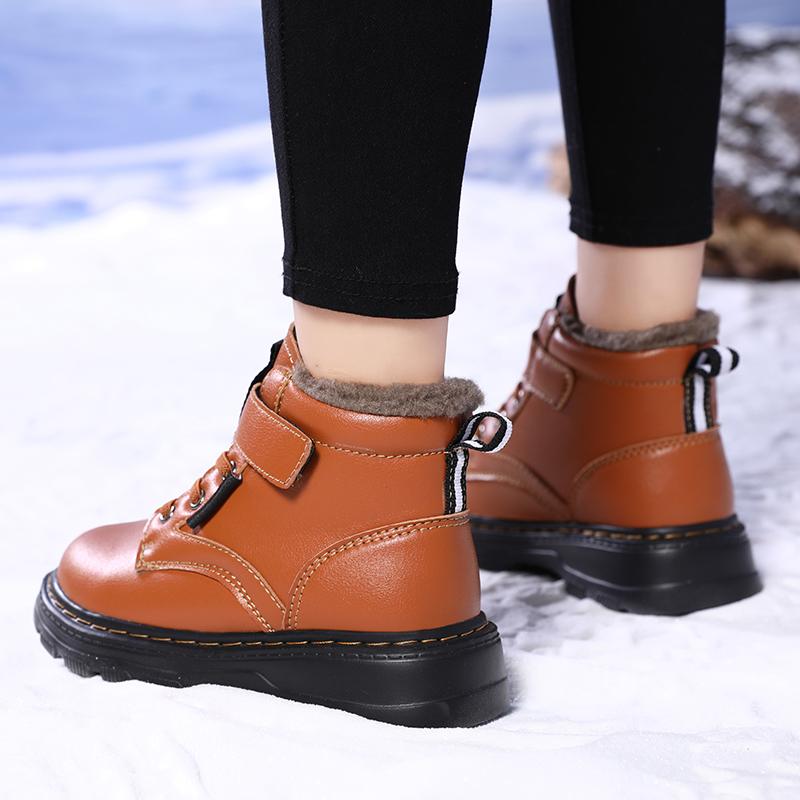 Winter Children's Plus Size Fashionable High Top with Plush Warm Cotton Shoes Snow Boots Cotton Boots 28-39