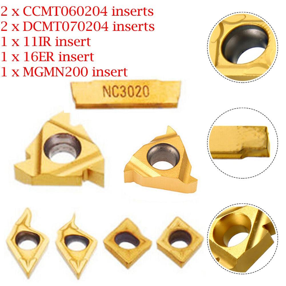7Pcs Carbide Insert CCMT060204, 11IR, 16ER, MGMN200, DCMT070204 For 12mm Bar