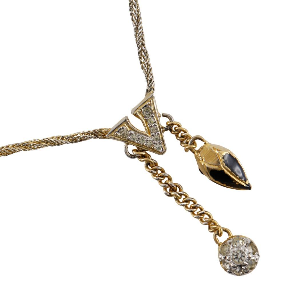 

Valentino V logo Necklace Plated Gold/Rhinestone 8.8g Women Used