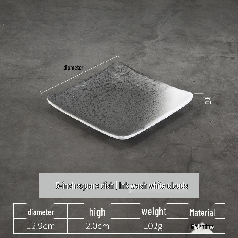 Japanese Melamine Tableware Set: Square Plates and Rice Bowls