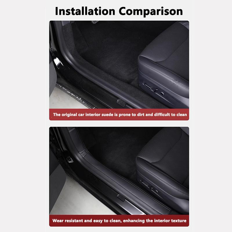 For Tesla Model Y Juniper Front Rear Door Sill Protection Pads Leather Threshold Bumper Strip Guards Anti-kick Pad Accessories