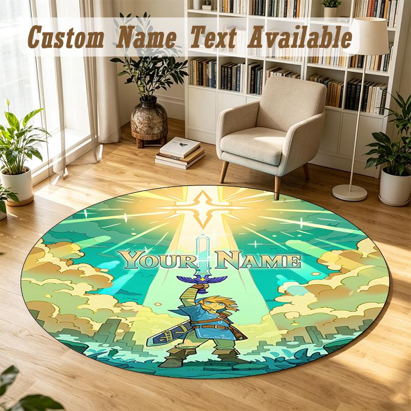 Round Rug Custom NameZelda Pattern Non Slip Carpet Home Floor Decor