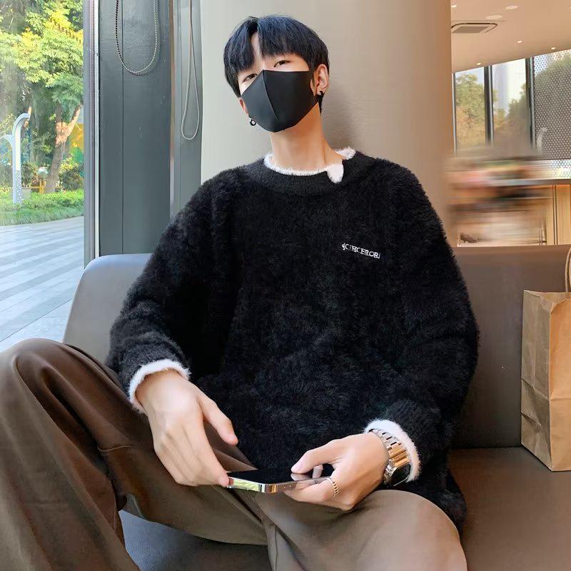 

Men s Korean-Style Plush Sweater: Cozy, Loose-Fit Knit for Winter Medium чорний
